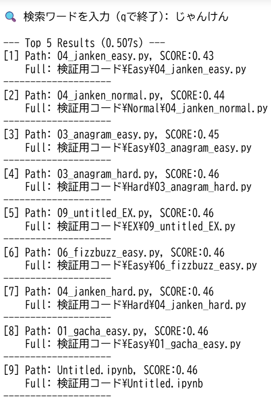 じゃんけん の検索結果(ベクトル化のみ)