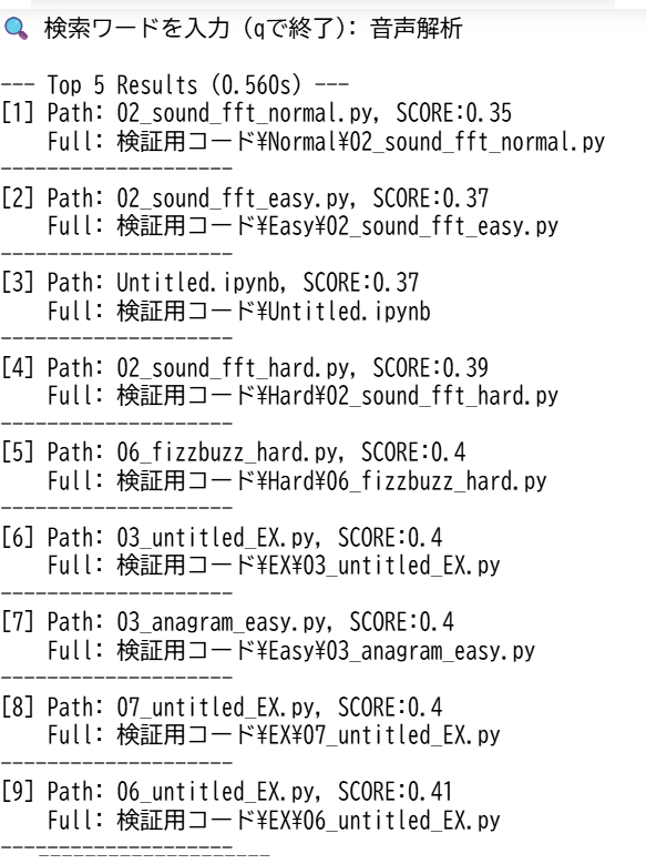 音声解析 の検索結果(ベクトル化のみ)